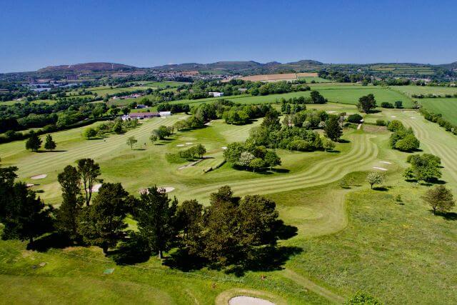 A birds eye view of St Austell Golf Club course in St Austell, Cornwall.