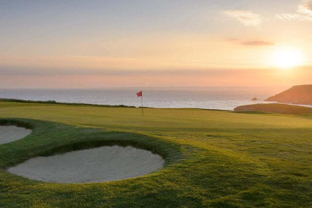 A view of the sea from Mullion Golf Club in Mullion, Cornwall.