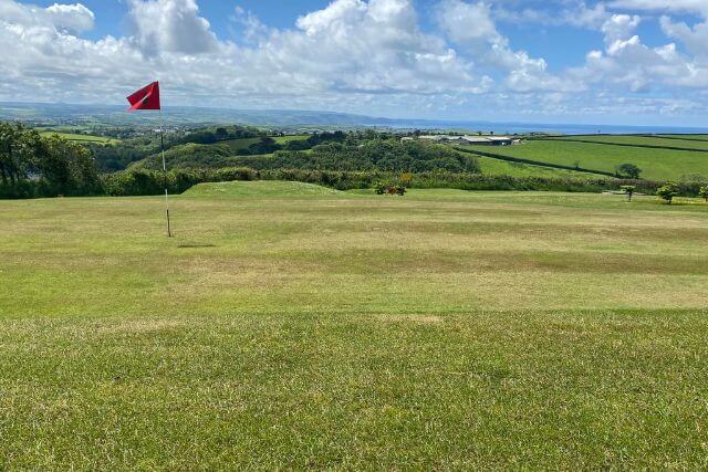 A view of the surrounding countryside from a hole on Ivyleaf Golf Club in Bude, Cornwall.