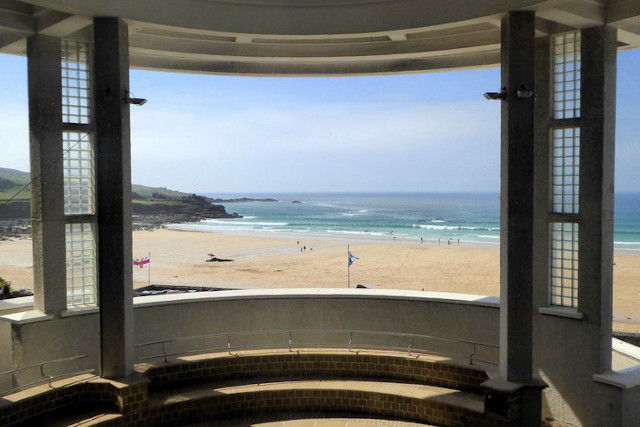 View of Porthmeor Beach from Tate St Ives