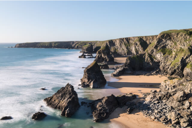 Famous landmarks in Cornwall: Bedruthan Steps, Mawgan Porth.