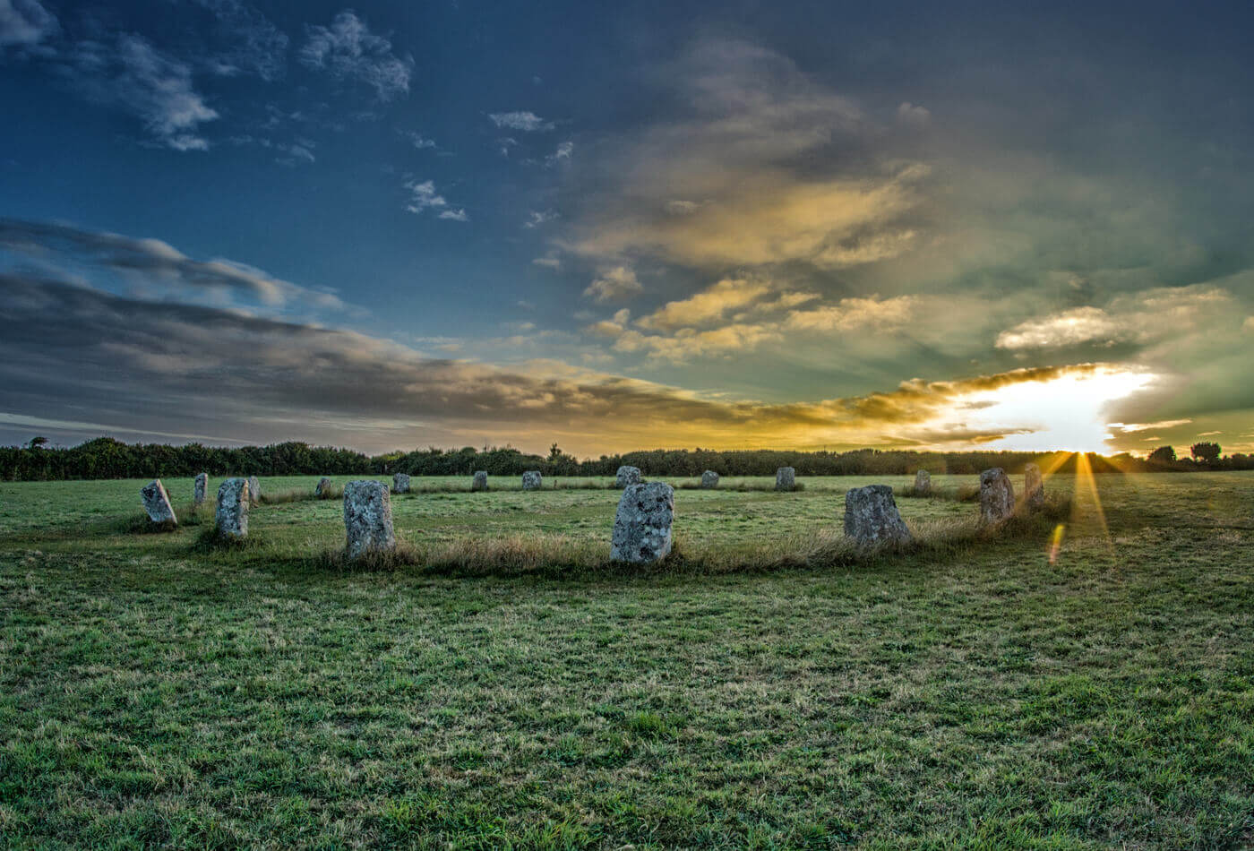 Famous landmarks in Cornwall: The Merry Maidens, West Cornwall.