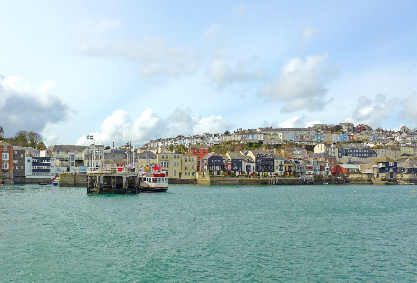 View from the water of the town of Falmouth in Cornwall.