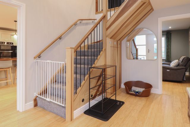 Stairs with stair gate for safety, Boquio Farmhouse