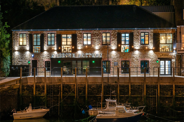 Outside view of the Sardine Factory Restaurant in Cornwall