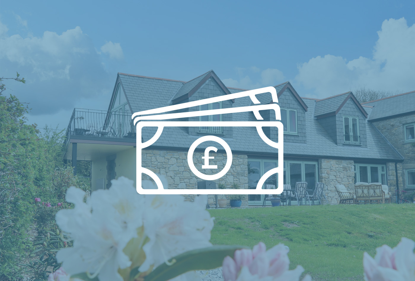 How to price your holiday let - Cash Symbol over a photo of Higher Kernick View Holiday Home