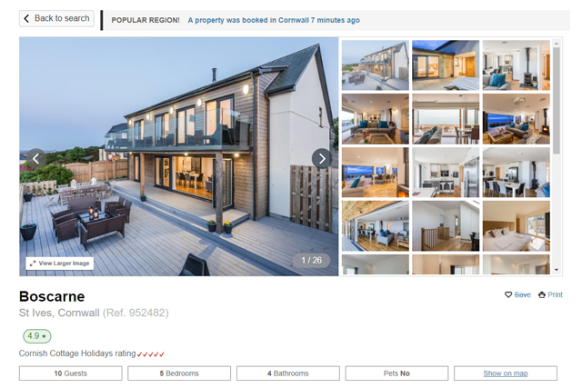 Tips on Holiday Let Advertising and Marketing | Example listing for Boscarne, St Ives